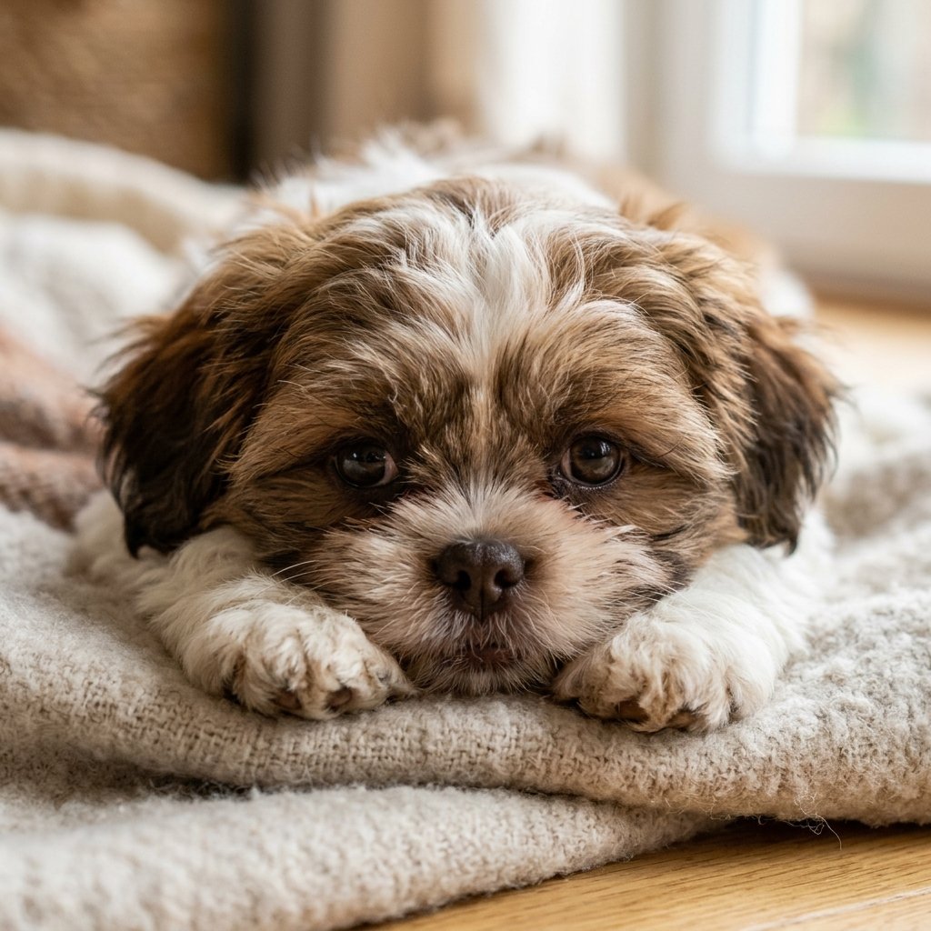 Shih Tzu puppy resting chin cutely