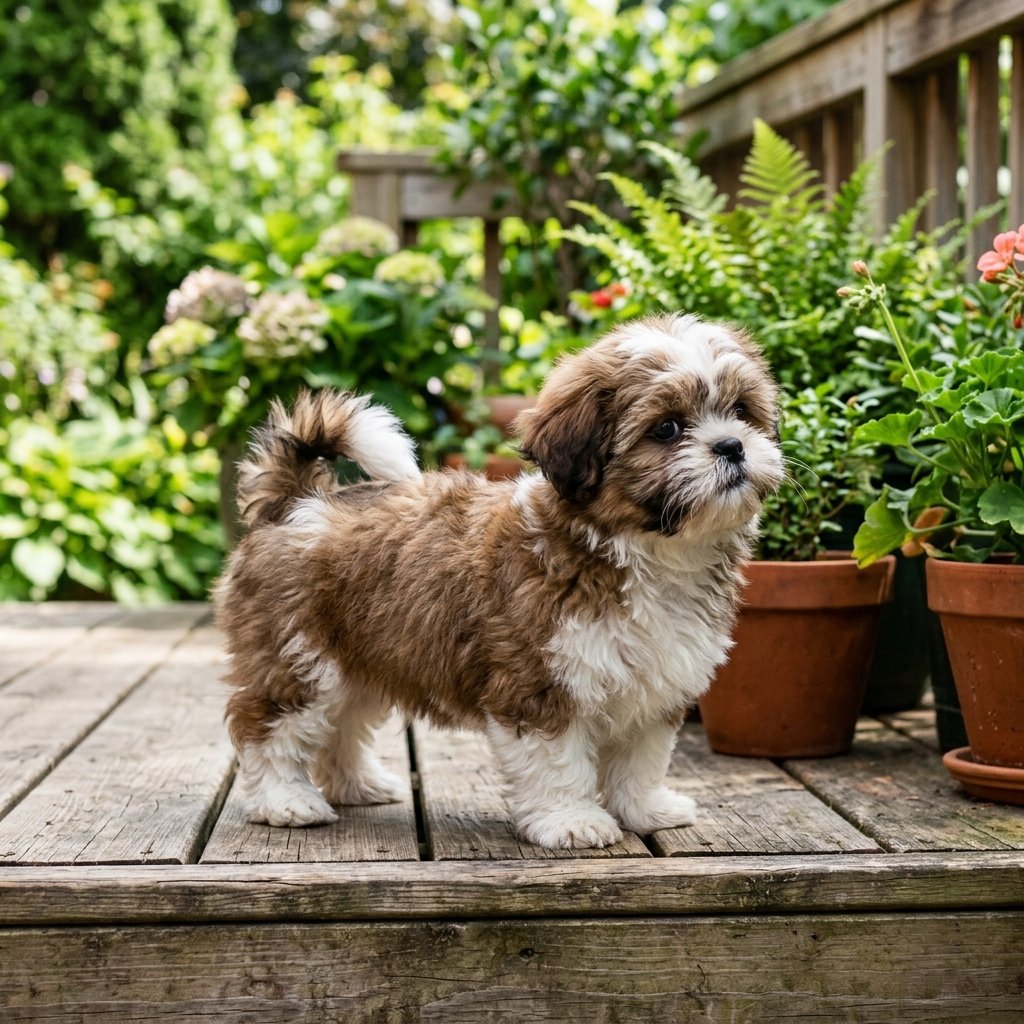 Shih Tzu puppy standing outdoors